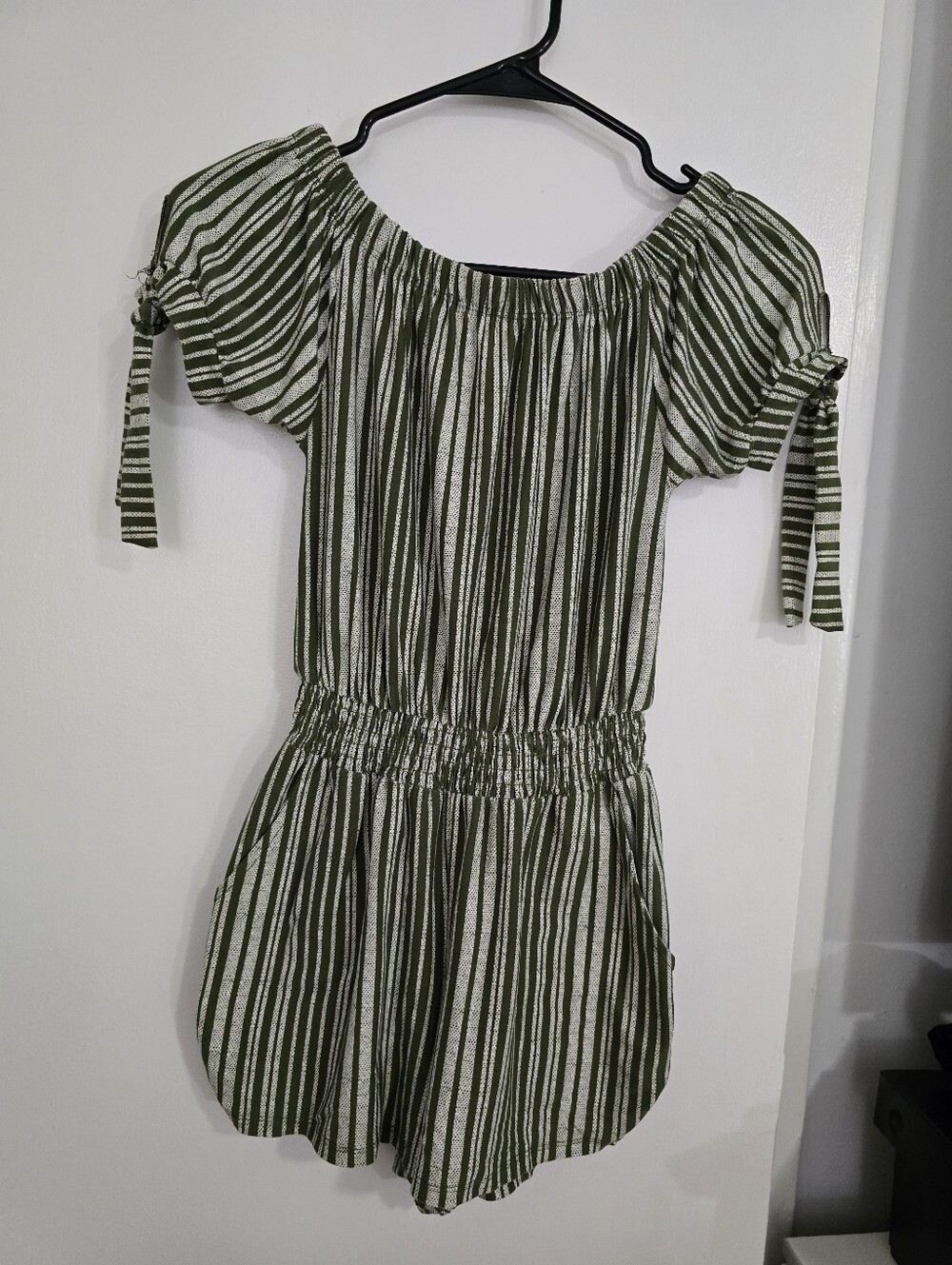 Olive Green Striped Off-Shoulder